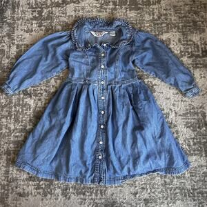 Vintage Talbots Kids Long Sleeve Denim Ruffled Collar Dress Girls Size XS